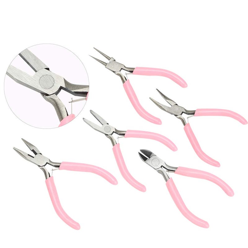 woobles Pliers Set for Manual Work, Mini Pliers in Pink Metal 4-in Kit Cutter Craft Jewelry Craft Tool Including Wire Cutter Needle Nose Plier Long Nose Pliers Side Cutter - Image 2